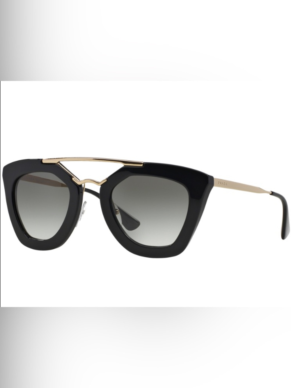 Prada Black and Gold Cat-Eye Sunglasses with Gradient Gray Lenses PR 09QS